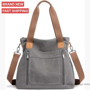 Large Canvas Tote Bag with Multiple Pockets, Adjustable Strap for Work Travel